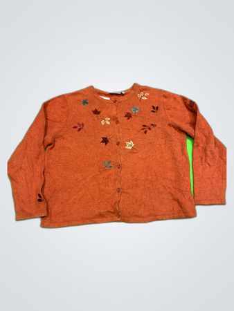 Croft & Barrow Orange Embroidered Knit Cardigan