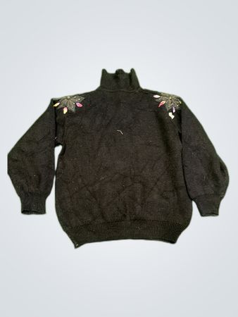 Black Floral Turtleneck Sweater