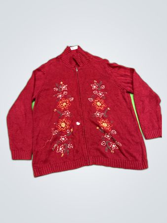 Cherokee Red Floral Zipper Cardigan