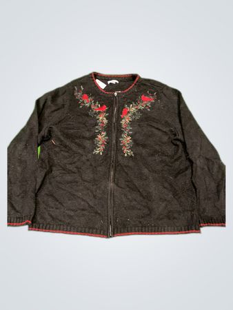 Croft & Barrow Black Embroidered Zip Cardigan