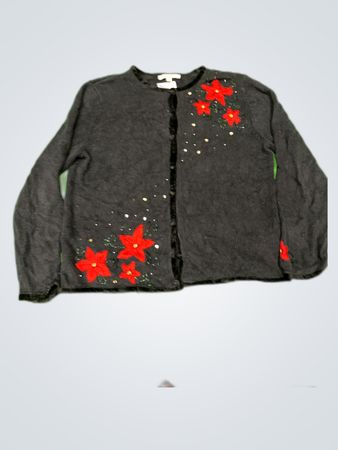 Gray Floral Embroidered Sweater