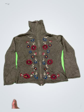 Route 66 Floral Embroidered Zip-Up Turtleneck Sweater