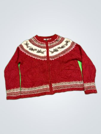 Croft & Barrow Red Fair Isle Zip Cardigan
