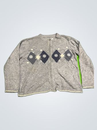 Croft & Barrow Gray Snowflake Zip Cardigan