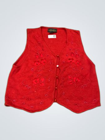 Requirements Red Embroidered Knit Cardigan Vest