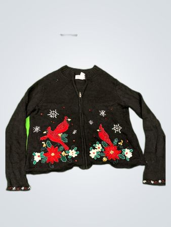 Tiara International Black Knit Christmas Cardigan