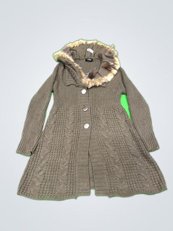 Angel Rossi Fur Hooded Knit Cardigan