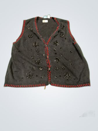 Black Knit Vest with Red Trim