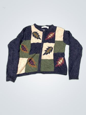 Dressbarn Leaf Print Knit Cardigan