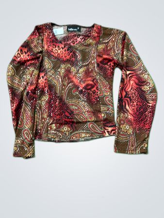 Bella Mi Printed Sequined Long Sleeve Blouse