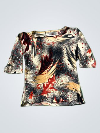 Blouse with Leaf and Bird Print