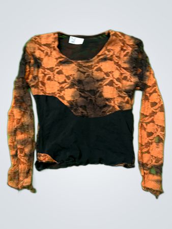 Unbranded Orange Black Lace Long Sleeve Blouse