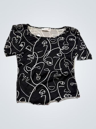 Janina Printed Face Short Sleeve Blouse