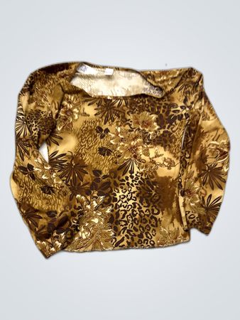 Long-sleeved gold and brown floral top