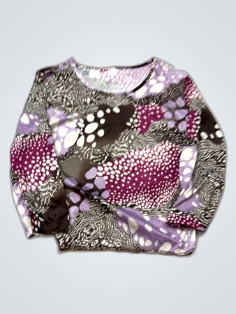Long Sleeve Blouse with Purple, Brown, and White Pattern