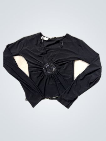 Black Long-Sleeve Top with Sequined Detail