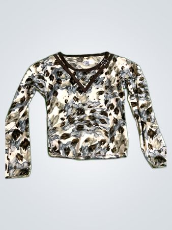 Long-sleeved Top with Gray and Brown Pattern