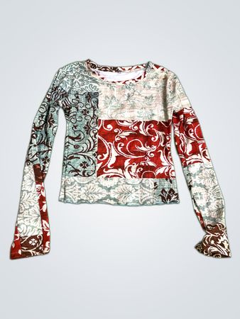 Unbranded Patchwork Printed Long Sleeve Blouse