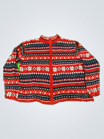 Heston Collectible Red Snowflake Zip Cardigan