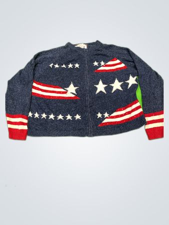 Tiara XL Navy American Flag Zip Cardigan