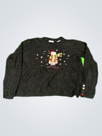 Christopher & Banks Black Christmas Snowman Knit Sweater