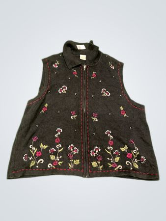 Classic Elements Black Embroidered Knit Cardigan Vest