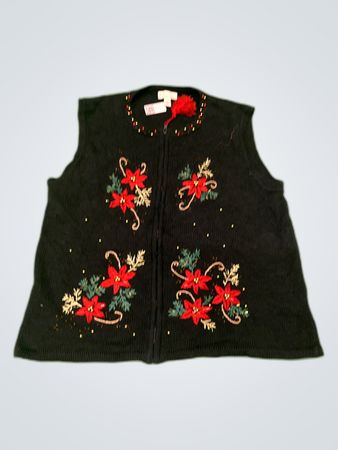 Kim Rogers Black Embroidered Knit Cardigan Vest