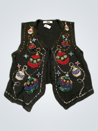 Claudia D. Black Embellished Knit Cardigan Vest