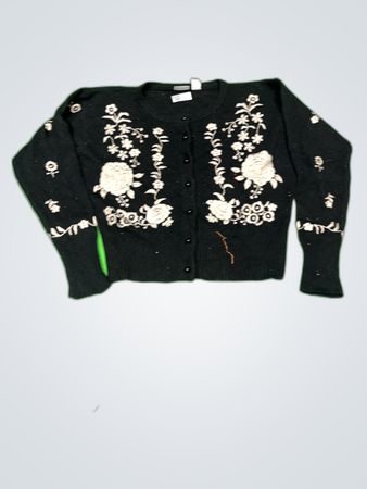 Styleworks Black Floral Knit Cardigan