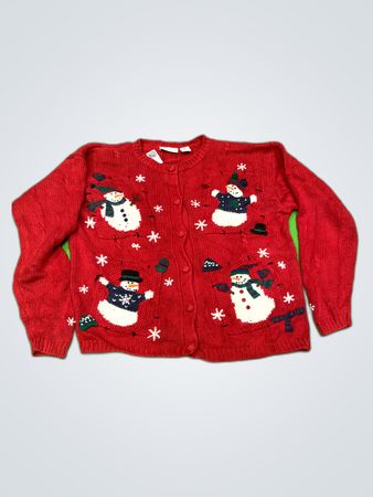 Croft & Barrow Red Snowman Knit Cardigan