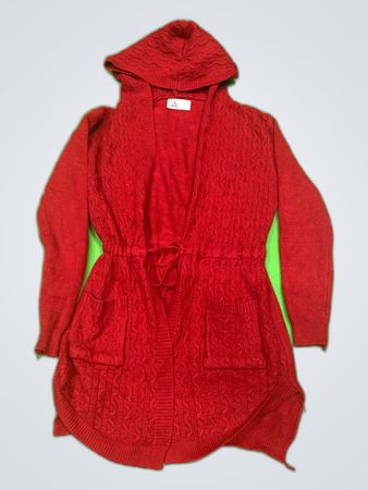 Unbranded Red Hooded Knit Cardigan