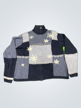 Victoria Jones Snowflake Knit Zip-Up Cardigan