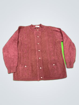 Cable Knit Cardigan Sweater Size L
