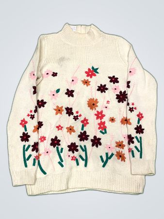 Talbots Floral Embroidered Knit Sweater