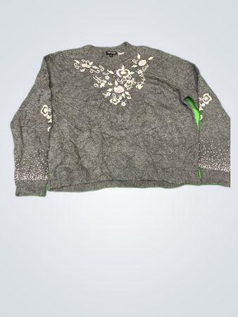 Topshop Gray Floral Embroidered Sweater