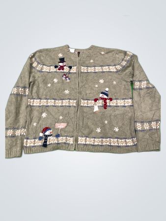 Croft & Barrow Grey Snowman Knit Cardigan