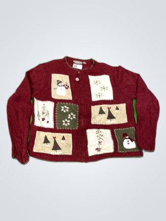 Croft & Barrow Red Christmas Patchwork Cardigan