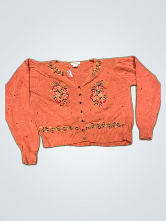Carriage Court Floral Embroidered Knit Cardigan