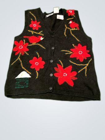 Capacité Black Embroidered Knit Cardigan Vest