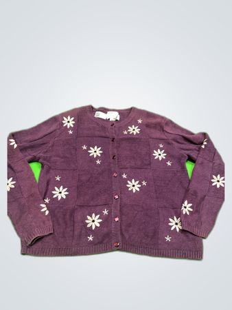 Christopher & Banks Purple Floral Embroidered Knit Cardigan