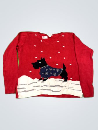 Liz Claiborne Red Scottie Dog Knit Sweater