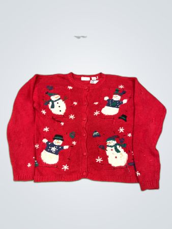 Croft & Barrow Red Snowman Cardigan Sweater