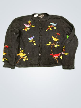 Reywear Black Embroidered Bird Cardigan