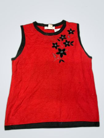 Dressbarn Red Embroidered Sleeveless Knit Top