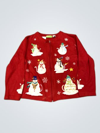 Onqueue Casuals Red Christmas Snowman Cardigan