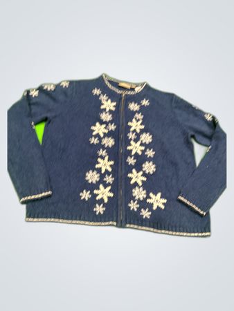 Craft & Barrow Navy Snowflake Zip Cardigan
