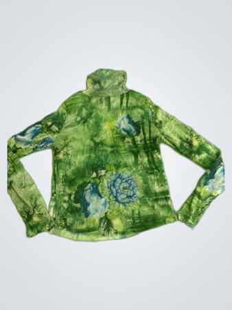 Green Floral Print Long Sleeve Turtleneck Blouse