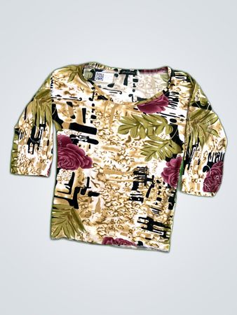 Blouse with Floral and Musical Notes Design