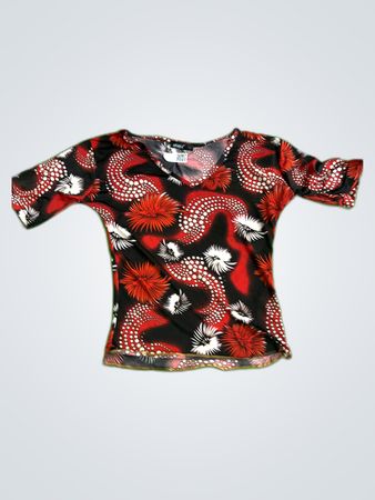 okay branded red and black floral print top