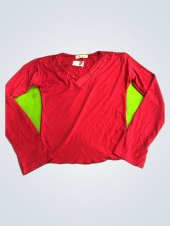 Mer du Sud Red V-Neck Long Sleeve Blouse